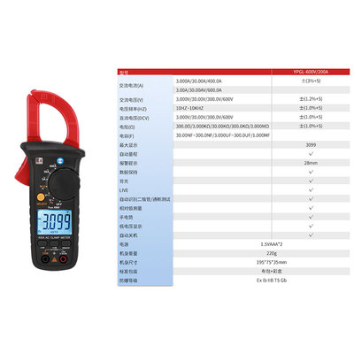 英鹏防爆钳形万用表交流钳形表 YPGL-600V/200A